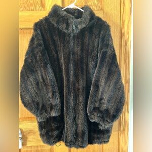 Black Mountain Women's Black Brown Jacket Faux Fur Coat XL